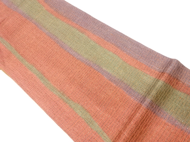リサイクル　 紗 紬すくい織縞模様ぼかし袋帯